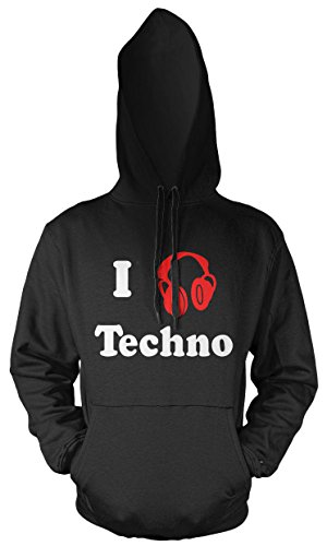 Uglyshirt89 I Love Techno Männer und Herren Kapuzenpullover | Spruch Hardcore Musik Electro Geschenk Geschenk (M, Schwarz) von Uglyshirt89