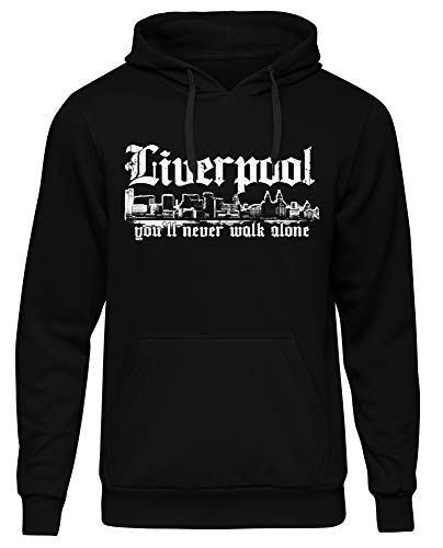 Uglyshirt89 Liverpool Skyline Männer Herren Kapuzenpullover | Stadt Sport Fussball Trikot Ultras | M2 (XL, Schwarz) von Uglyshirt89