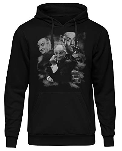 Uglyshirt89 Louis de Funes Männer und Herren Kapuzenpullover | Vintage Balduin Fantomas Retro Kult (4XL, Schwarz Druck:Weiß) von Uglyshirt89