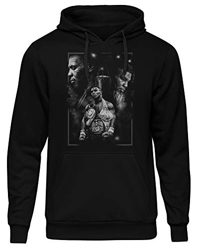 Uglyshirt89 Mike Tyson Männer und Herren Kapuzenpullover | Vintage Sport Boxen Retro Kult (L, Schwarz Druck:Weiß) von Uglyshirt89