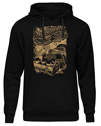 UGLYSHIRT Moonshine Express Herren Kapuzenpullover | Glass Whiskey Hoodie XXX Geschenk Schnaps Outlaw Pullover Prohibition | M1 Schwarz (3XL) von UGLYSHIRT