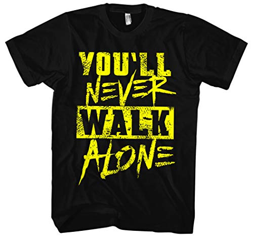 You'll Never Walk Alone Männer Herren T-Shirt | Fussball Sport YNWA Ultras (3XL, Schwarz Druck: Gelb) von Uglyshirt89