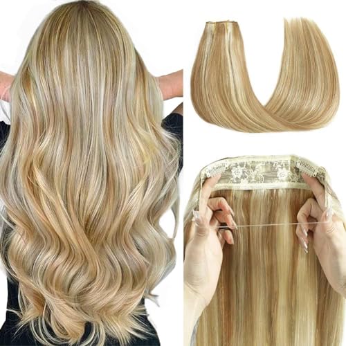 Ugrace Hair Haarverlängerung aus Echthaar, Extensions mit Angelschnur, glattes Haarteil mit unsichtbarer Schnur für Damen, zum Anklipsen, 50,8 cm, 100 g, Hellblond bis Goldblond mit Highlights Ugrace Hair Haarverlängerung aus Echthaar, Extensions mit Angelschnur, glattes Haarteil mit unsichtbarer Schnur für Damen, zum Anklipsen, 50,8 cm, 100 g, Hellblond bis Goldblond mit Highlights von Ugrace Hair