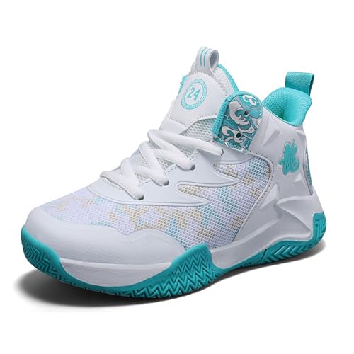 Jungen Basketballschuhe Kinder Trainingsschuhe Mädchen Sportschuhe Unisex Kinder High Top Sportschuhe(38 EU, White Cyan) von Uhclrr