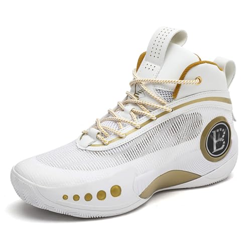 Uhclrr Herren High Top Basketball Schuhe Outdoor Anti Rutsch Jungen Leichte Lässige Atmungsaktive Stoßdämpfende Sportschuhe(43 EU, Gold) von Uhclrr