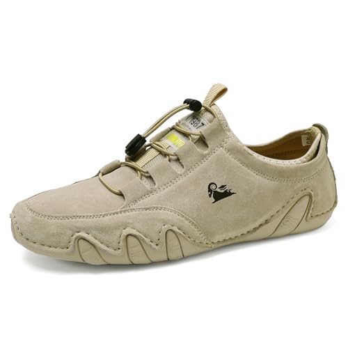 Uhclrr Italienische Synthetische Wildleder Herren Schuhe Wasserdichte Rutschfeste Atmungsaktive Informelle Leder Schuhe(47 EU, Khaki) von Uhclrr