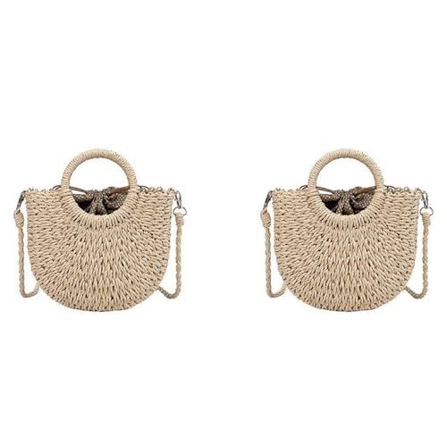 Uhidka 2X Stroh Gewebte Tasche Hand Gemachte Rattan Gewebte Vintage Retro Stroh Seil Gestrickte Frauen Kreuz Körper Hand Tasche mit Ring Frischen Sommer Strand Tasche Beige von Uhidka