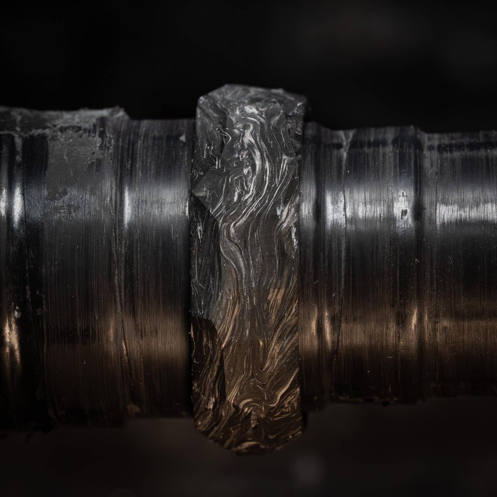 Handgefertigter Schwarzer Ring Aus Geschmiedeter Kohlefaser Mit Einem Obsidianmuster von UhlikRing