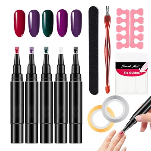 Polishey Nagellackstifte, 5X Nagellackstift-Set, Gel-Nagellack-Set, schnell trocknender Nagellack, Nagelgel-Nagellackstift, Nagellack-Gelstift, Nagellack-Nagelwerkzeuge für Frauen und Mädchen von Uhngw