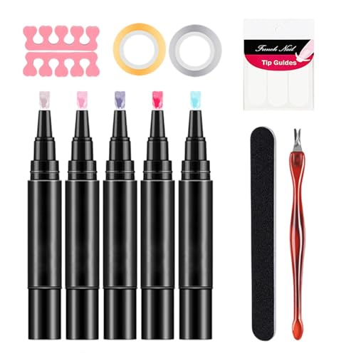 Polishey Nagellackstifte, 5X Nagellackstift-Set, Gel-Nagellack-Set, schnell trocknender Nagellack, Nagelgel-Nagellackstift, Nagellack-Gelstift, Nagellack-Nagelwerkzeuge für Frauen und Mädchen von Uhngw
