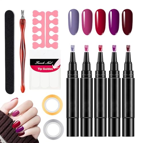 Polishey Nagellackstifte, 5X Nagellackstift-Set, Gel-Nagellack-Set, schnell trocknender Nagellack, Nagelgel-Nagellackstift, Nagellack-Gelstift, Nagellack-Nagelwerkzeuge für Frauen und Mädchen von Uhngw