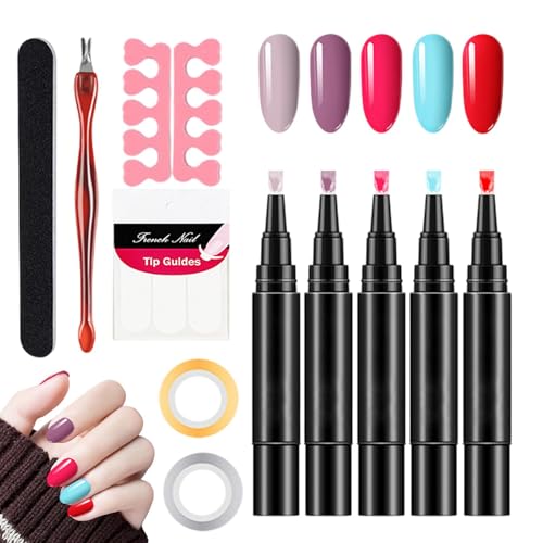 Polishey Nagellackstifte, 5X Nagellackstift-Set, Gel-Nagellack-Set, schnell trocknender Nagellack, Nagelgel-Nagellackstift, Nagellack-Gelstift, Nagellack-Nagelwerkzeuge für Frauen und Mädchen von Uhngw