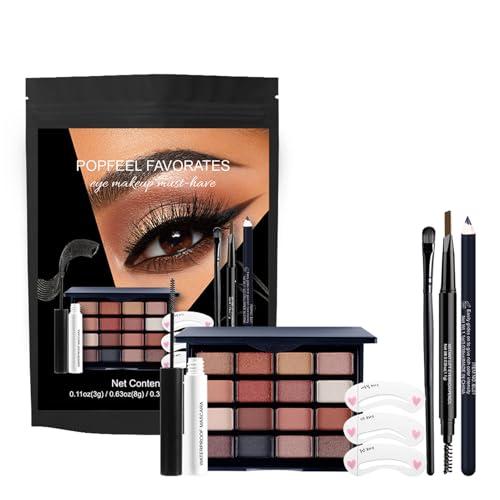 Uhngw Augen-Make-up-Sets für Frauen, Lidschatten-Set, Eye Enhancing Kit Lidschatten Eyeliner & Mascara, Langlebige, wasserfeste Lidschatten-Palette für Damen, 8 Stück/Set von Uhngw