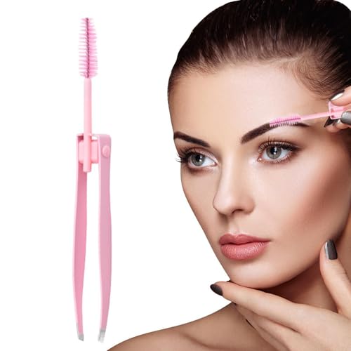 Uhngw Eyebrow Plucker Pinzetten, Haarentfernung Pinzetten | 2 in 1 Edelstahl -Augenbrauenclip mit Pinsel,Eingewachsene Haarentfernung, Doppel -Augenlider -Pinsel, falscher Wimpern Applikator für von Uhngw
