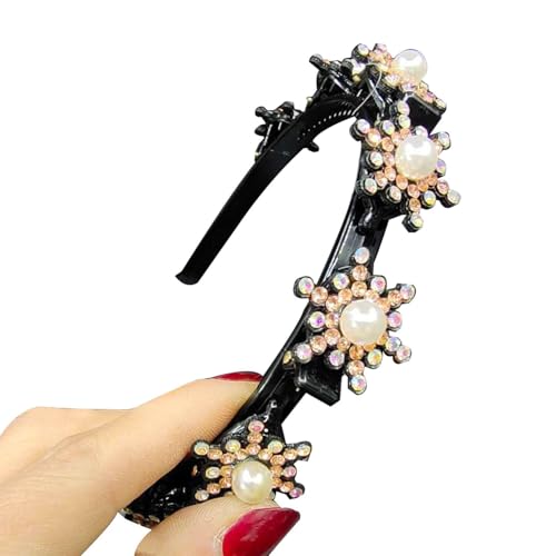 Uhngw Mädchen-Stirnband mit Clips – Stirnband mit Clips, hohlgewebtes Stirnband, mehrfarbige Haarnadel-Haarbänder mit Strasssteinen für Tanz, Hochzeit, Dating von Uhngw