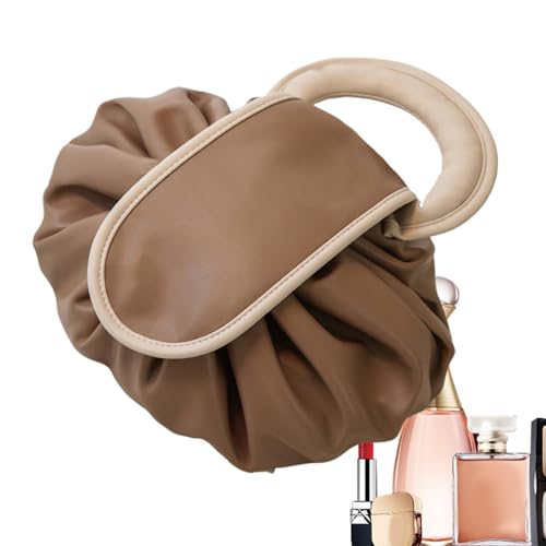 Uhngw Make-up-Taschen-Organizer, Reise-Make-up-Tasche,Kosmetiktasche aus PU-Leder, Make-up-Tasche mit Kordelzug | Kulturbeutel mit großem Fassungsvermögen und Make-up-Organizer mit Griff für Pinsel von Uhngw