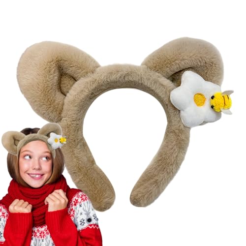 Uhngw Plüsch Stirnband | Vintage Plüsch Stirnbänder Mit Süßen Bärenohren | Rutschfestes Süßes Haarband Mit Bärenohren Für Gesichtsreinigung Alltagsmode Damen Mädchen Pilates Training Joggen von Uhngw