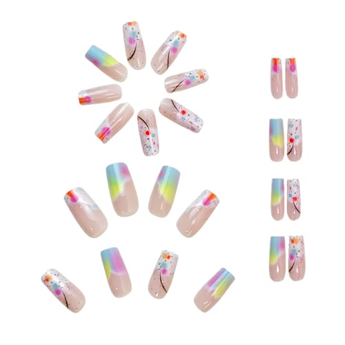 Uhngw Quadratische Presse auf Nägeln mittelgroße, quadratische Presse auf Nägeln,Kleber auf Nägel für Frauen, mittelgroße Nägel - 24 -fache farbenfrohe Gradient False Nails Set, wiederverwendbar von Uhngw