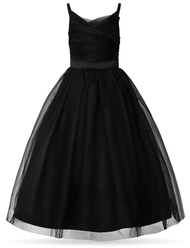 Uhnice Blumenmädchen Spaghettiträger Kleid A-Linie Ballkleid Tüll Kleider für Hochzeit Geburtstag Party, Schwarz 2, 8-9 Jahre von Uhnice