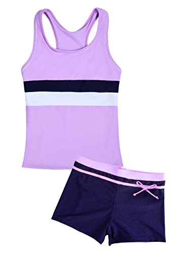 Uhnice Mädchen Badeanzug Zweiteiliger Tankini Bademode mit Boyshort - Violett - 12-13 Jahre von Uhnice