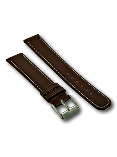 Uhren Pevak® Leder Uhrenarmband Glatt Braun mit Weisser Naht 16mm Uhr Armband Uhrband Ersatzband von Uhren Pevak