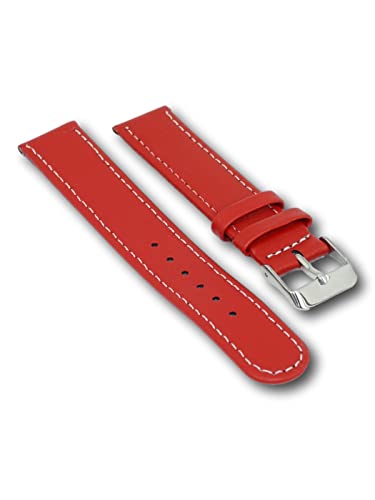 Uhren Pevak® Leder Uhrenarmband Glatt Rot mit Weisser Naht 14mm Uhr Band Armband Uhrband Ersatzband von Uhren Pevak