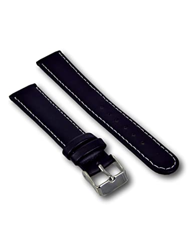 Uhren Pevak® Leder Uhrenarmband Glatt Schwarz mit Weisser Naht 16mm Uhr Armband Uhrband Ersatzband von Uhren Pevak
