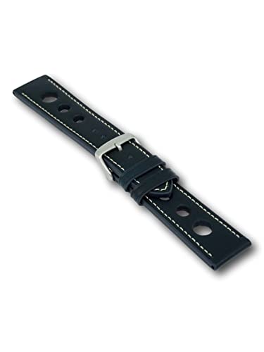 Uhren Pevak® Leder Uhrenarmband Grand Prix Rallye Tiefblau 24mm mit Kontrast Naht Uhr Armband Uhrband von Uhren Pevak