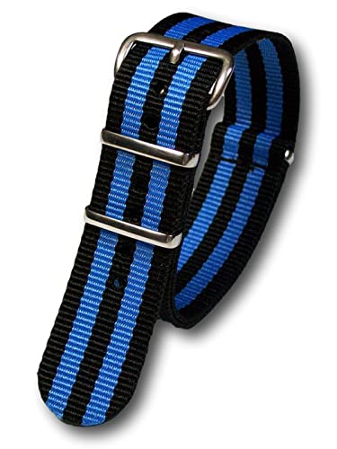 Uhren Pevak® Nylon Uhrenarmband Schwarz-Blau 20mm mit Dornschließe Wasserfest Militär Uhrband Textil Uhr Armband von Uhren Pevak