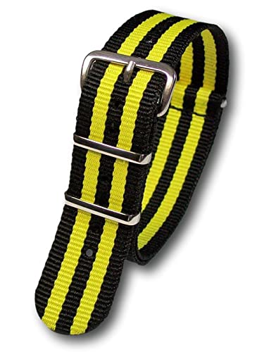 Uhren Pevak® Nylon Uhrenarmband Schwarz-Gelb 22mm mit Dornschließe Wasserfest Militär Uhrband Textil Uhr Armband von Uhren Pevak