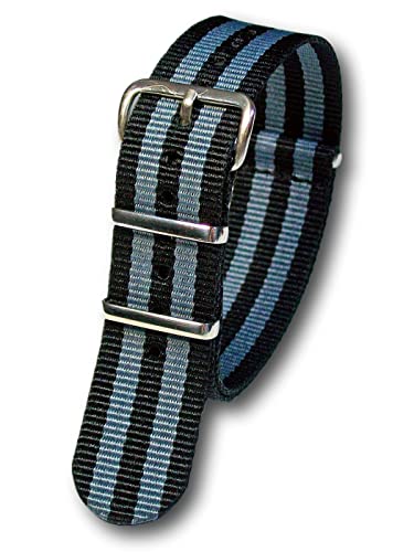 Uhren Pevak® Nylon Uhrenarmband Schwarz-Grau 20mm mit Dornschließe Wasserfest Militär Uhrband Textil Uhr Armband von Uhren Pevak