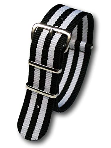 Uhren Pevak® Nylon Uhrenarmband Schwarz-Weiß 20mm mit Dornschließe Wasserfest Militär Uhrband Textil Uhr Armband von Uhren Pevak