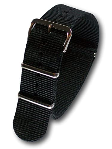 Uhren Pevak® Nylon Uhrenarmband Schwarz 16mm mit Edelstahl Dornschliesse Textil Uhr Armband Uhrband von Uhren Pevak