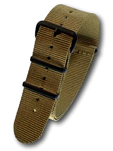 Uhren Pevak® Nylon Uhrenarmband Beige 16mm mit Schwarzer Dornschliesse Textil Uhr Armband Uhrband von Uhren Pevak