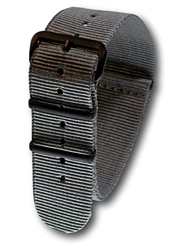 Uhren Pevak® Nylon Uhrenarmband Grau 16mm mit Schwarzer Dornschliesse Textil Uhr Armband Uhrband von Uhren Pevak