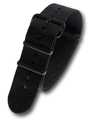 Uhren Pevak® Nylon Uhrenarmband Schwarz 20mm mit Schwarzer Dornschliesse Textil Uhr Armband Uhrband von Uhren Pevak