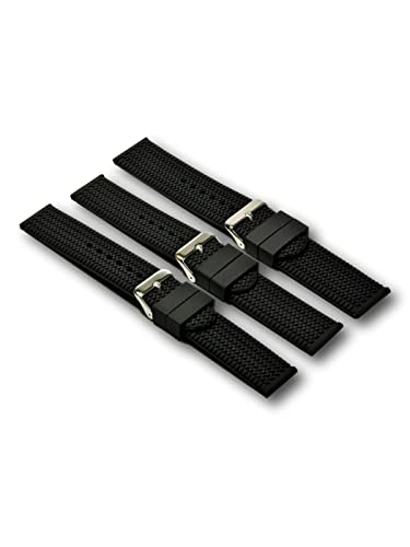 Uhren Pevak® Silikon Taucher Uhrenarmband Schwarz 22mm mit Reifen Profil und Dornschliesse Uhr Armband Uhrband von Uhren Pevak