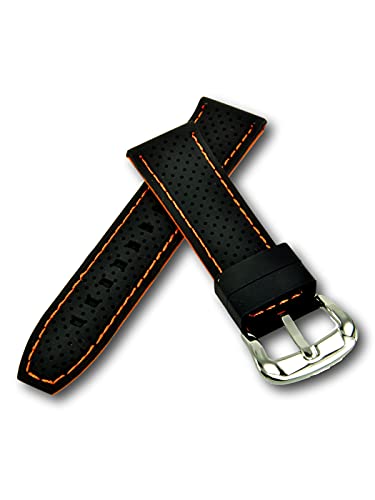 Uhren Pevak® Silikon Uhrenarmband Gelocht Schwarz mit Orangener Naht 20mm Uhr Armband Uhrband von Uhren Pevak