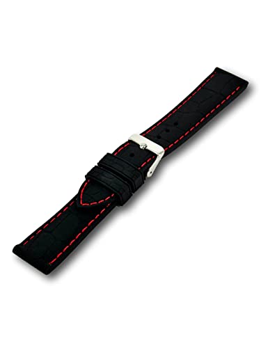 Uhren Pevak® Silikon Uhrenarmband Kroko Optik Schwarz 20mm mit Roter Naht Taucher Uhr Armband Uhrband von Uhren Pevak