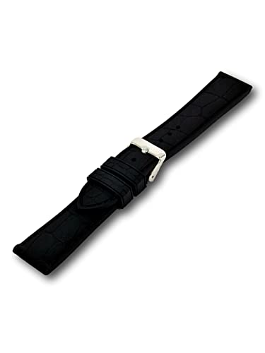 Uhren Pevak® Silikon Uhrenarmband Kroko Optik Schwarz 20mm mit Schwarzer Naht Taucher Uhr Armband Uhrband von Uhren Pevak