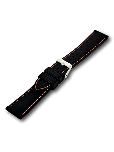 Uhren Pevak® Silikon Uhrenarmband Kroko Optik Schwarz 24mm mit Orangener Naht Taucher Uhr Armband Uhrband von Uhren Pevak