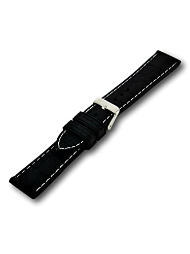 Uhren Pevak® Silikon Uhrenarmband Kroko Optik Schwarz 24mm mit Weißer Naht Taucher Uhr Armband Uhrband von Uhren Pevak