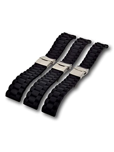 Uhren Pevak® Silikon Uhrenarmband Schwarz 22mm Taucher Uhr Armband mit Faltschließe Wellen Uhrband von Uhren Pevak