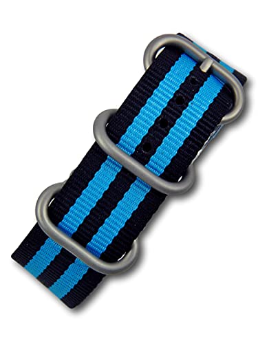 Uhren Pevak® Nylon Uhrenarmband Heavy Duty Schwarz-Blau 22mm mit Edelstahl Dornschließe Textil Uhr Armband Band von Uhren Pevak