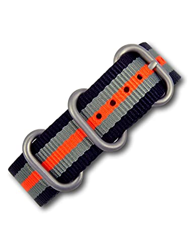 Uhren Pevak® Nylon Uhrenarmband Heavy Duty Schwarz-Grau-Orange 24mm mit Edelstahl Dornschließe Textil Uhr Armband Band von Uhren Pevak