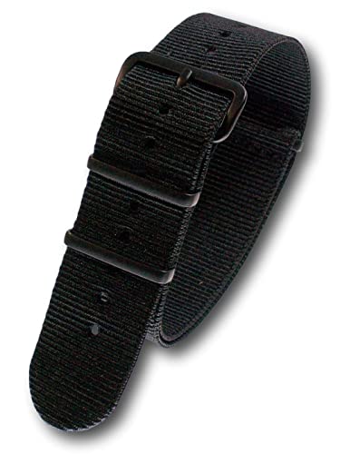 Uhren Pevak® Nylon Uhrenarmband Schwarz 18mm mit Schwarzer Dornschliesse Textil Uhr Armband Uhrband von Uhren Pevak