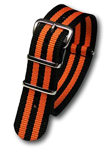 Uhren Pevak® Nylon Uhrenarmband Schwarz-Orange 18mm mit Dornschließe Wasserfest Militär Uhrband Textil Uhr Armband von Uhren Pevak