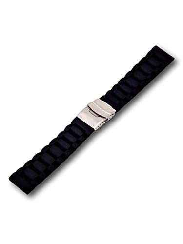 Uhren Pevak® Silikon Uhrenarmband Schwarz 22mm Taucher Uhrband mit Faltschließe Wellen Uhr Armband Band von Uhren Pevak