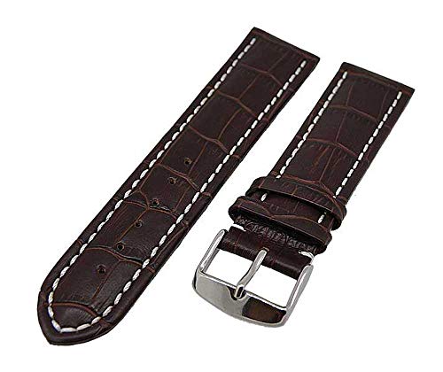 Uhrenarmband 24mm Kalbleder braun + weisser Naht von Uhrenhuette