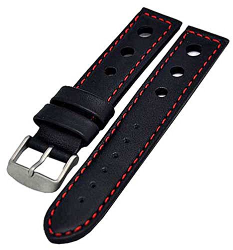 Uhrenarmband 3-Loch 24mm schwarz mit roter Naht Kalbleder 3976 von Uhrenhuette